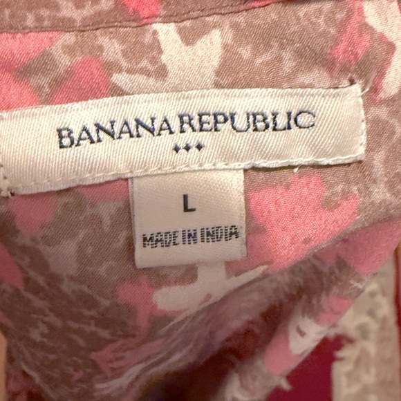 Banana Republic Spaghetti Strap Summer Ruffled Blouse Womens Sz L Tan/Pink - Picture 5 of 5